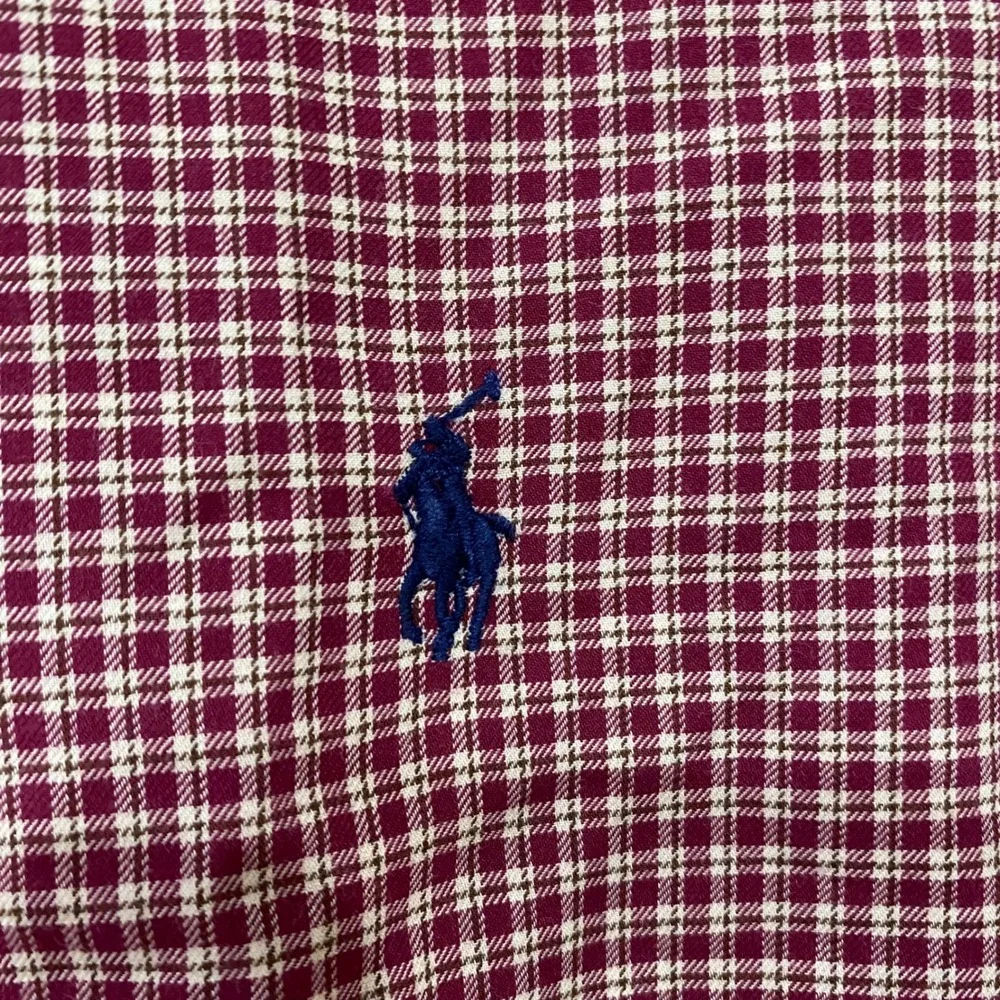 Polo Ralph Lauren Mens Large Classic Fit Burgundy Plaid Cotton Button Down Shirt